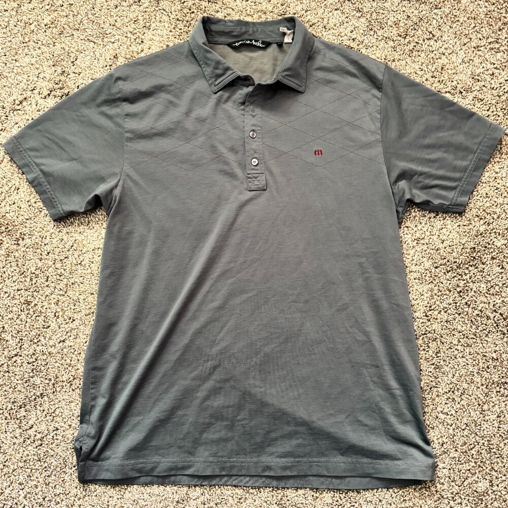Travis‎ Mathew Argyle Short Sleeve Golf Polo Dark Gray Maroon Size Large